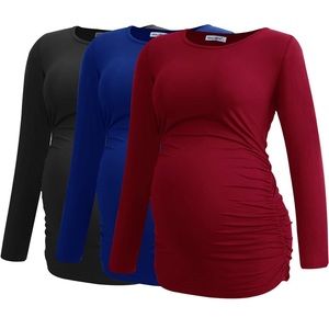 3 Pack Maternity Pregnancy Side Ruching Long Sleeve Top Shirt